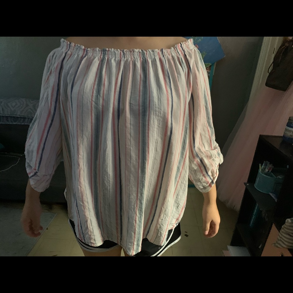 Striped off the shoulder blouse :)